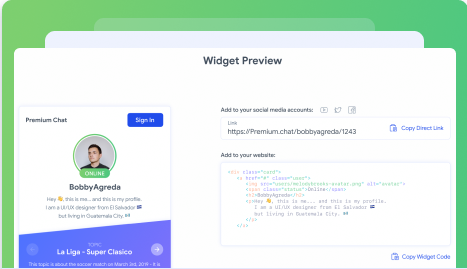 add your chat widget to social media or a website
